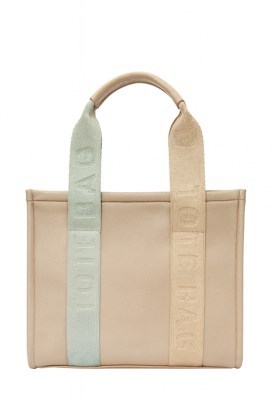 Bolso tote bag bicolor beige