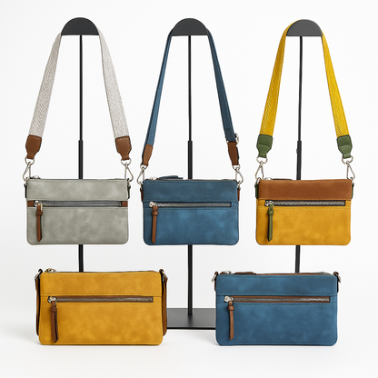 Bolso bandolera con cremallera y correa ancha gris