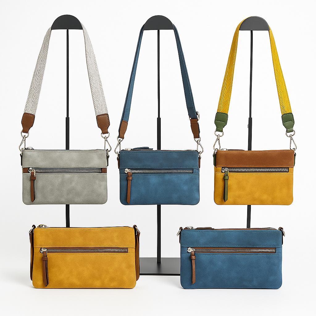 Bolso bandolera con cremallera y correa ancha mostaza