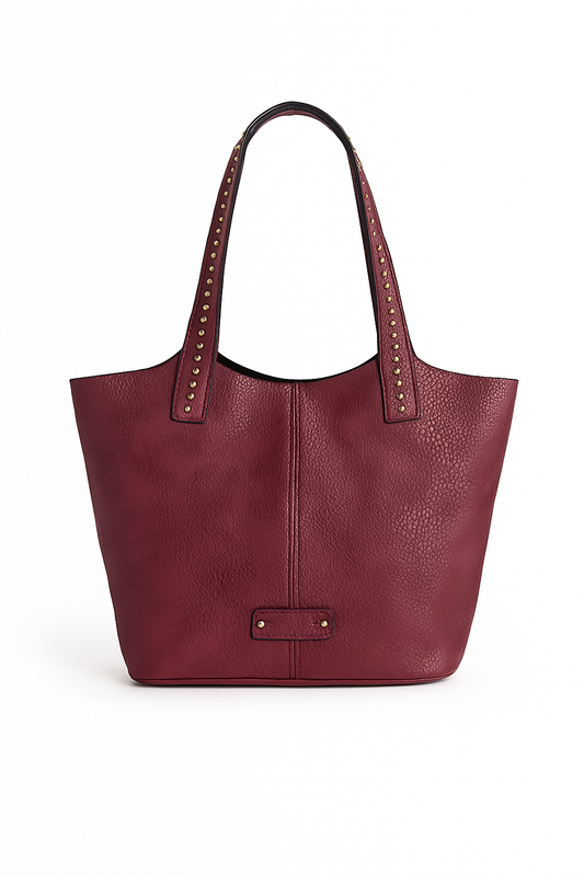 Bolso shopper burdeos con detalles de tachuelas