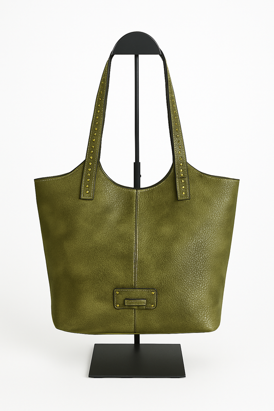 Bolso shopper verde con detalles de tachuelas