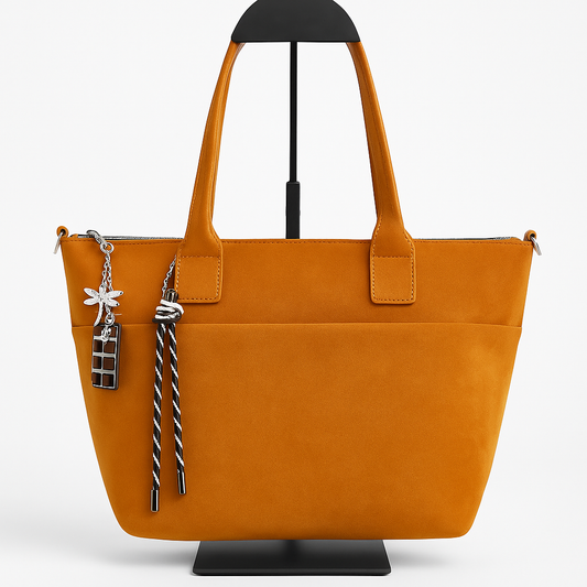 Bolso shopper camel grande con asas camel y llavero decorativo