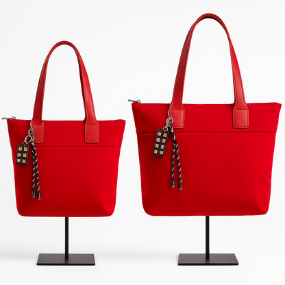 Bolso shopper rojo grande con asas rojas y llavero decorativo
