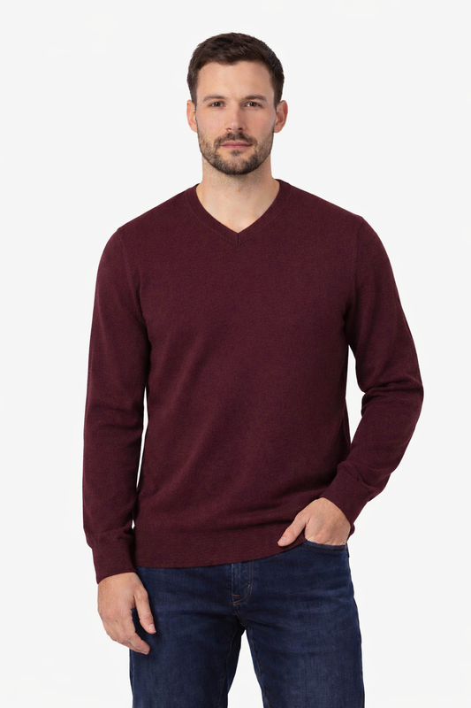 Jersey cuello pico básico Granate