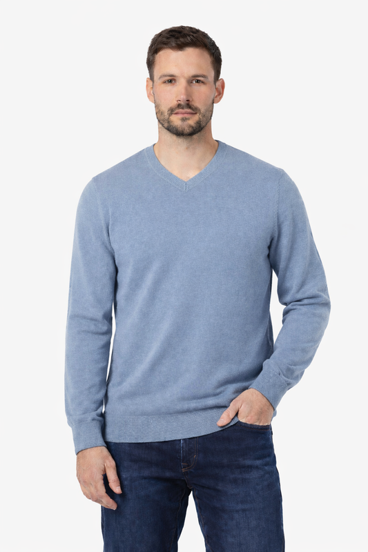 Jersey cuello pico básico Celeste