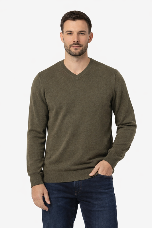 Jersey cuello pico básico Kaki