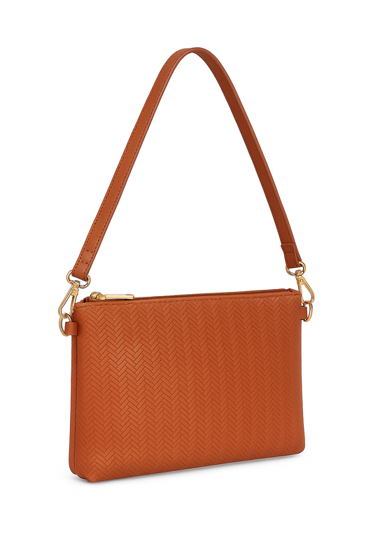 Bolso bandolera marrón con relieve en espiga