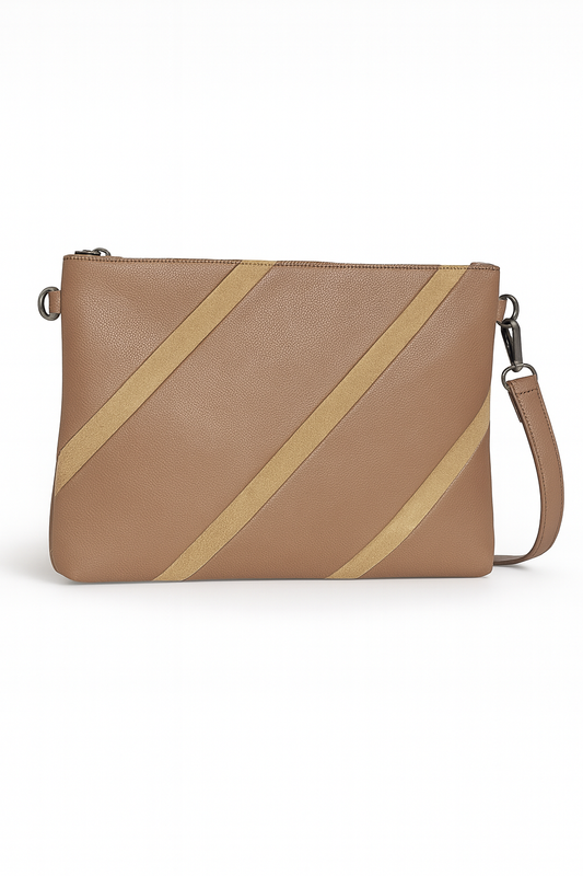 Bolso bandolera beige con franjas diagonales en ante