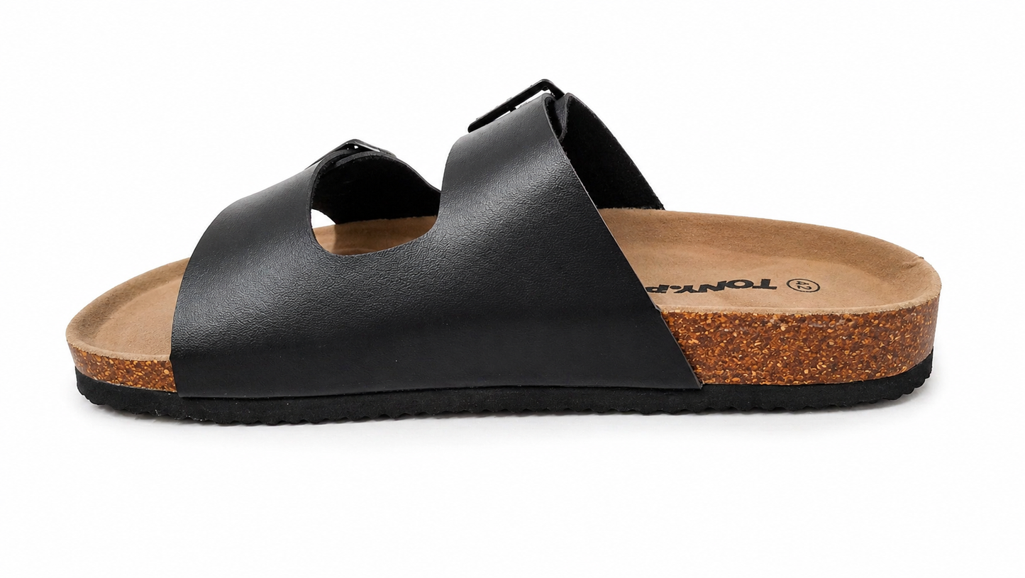 SANDALIA HOMBRE BIO CON DOBLE HEBILLA NEGRO
