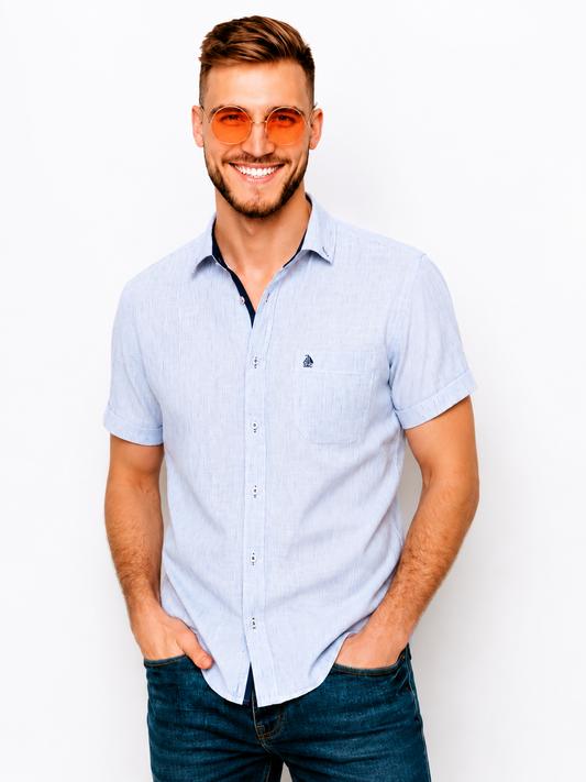 Camisa Hombre manga corta Celeste