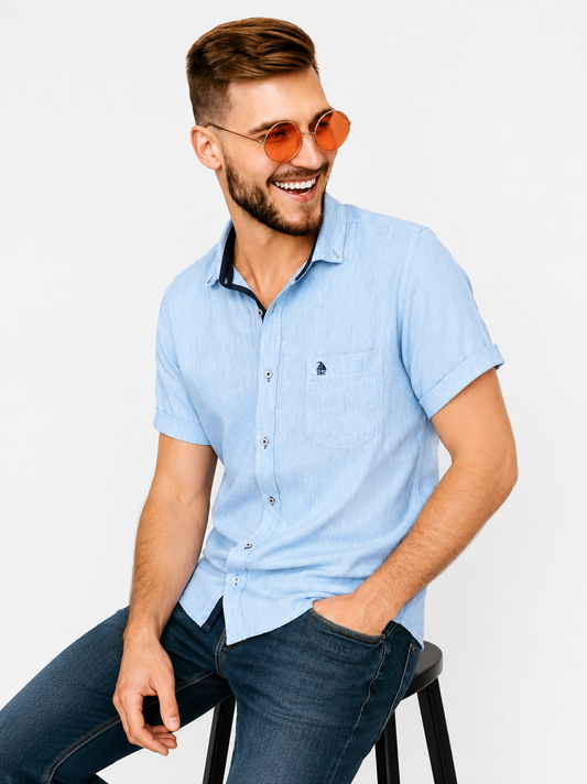 Camisa Hombre manga corta Textura Celeste