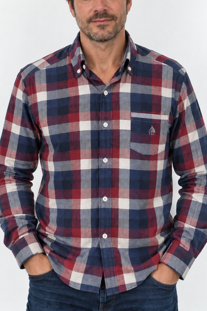 Camisa hombre manga larga CC cuadros granates y azules