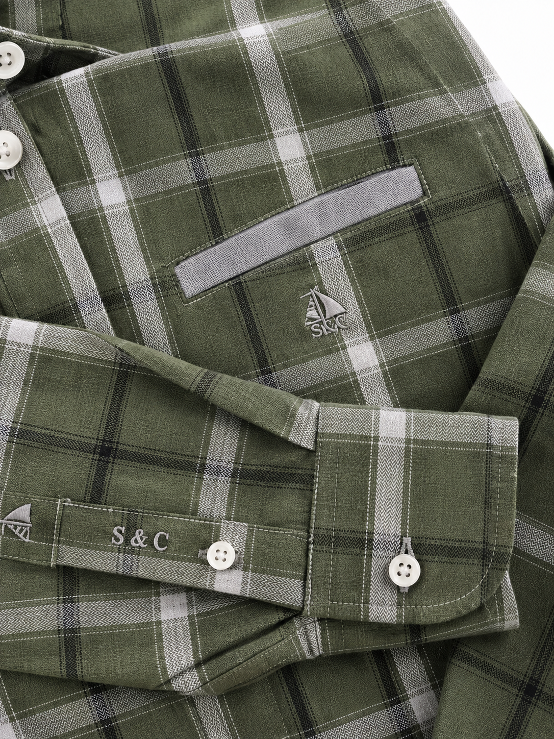 Camisa hombre manga larga CC cuadros verde y beige