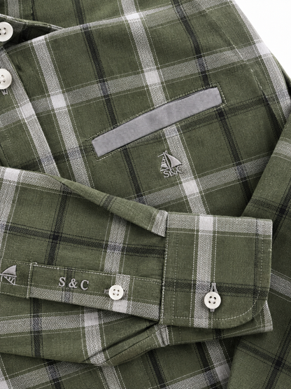 Camisa hombre manga larga CC cuadros verde y beige