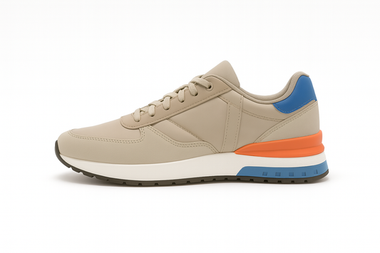 Zapatillas deportivas beige, naranja y azul