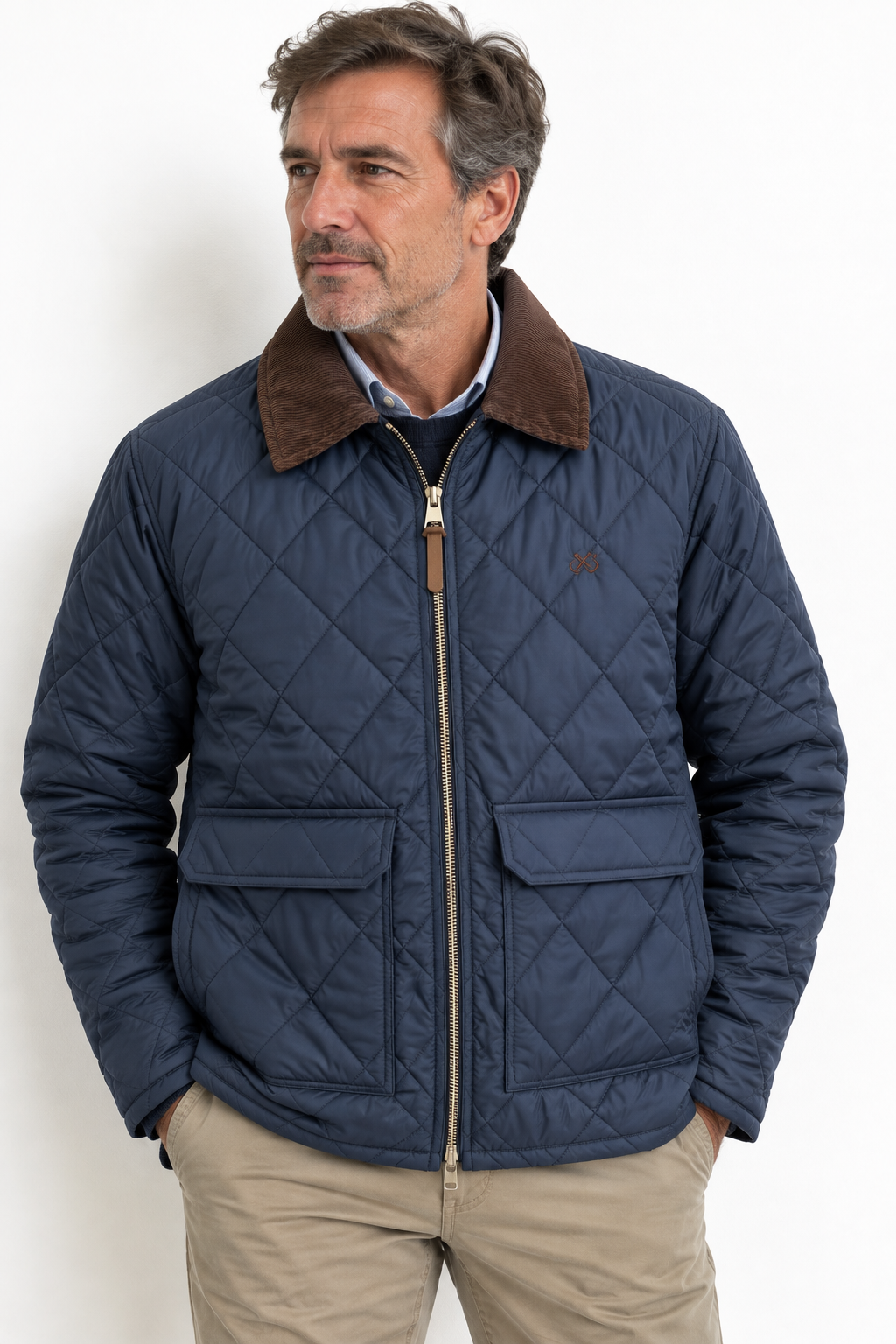 Chaqueta OXFORD hombre acolchada cuello pana marino