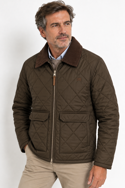 Chaqueta OXFORD hombre acolchada cuello pana marrón