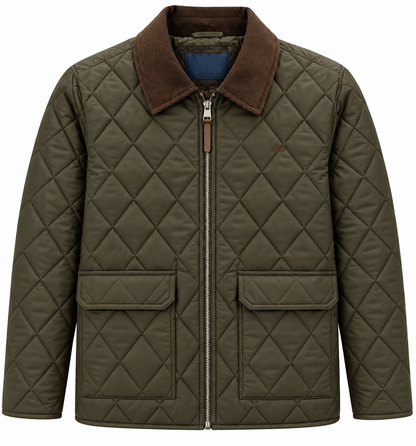 Chaqueta OXFORD hombre acolchada cuello pana kaki