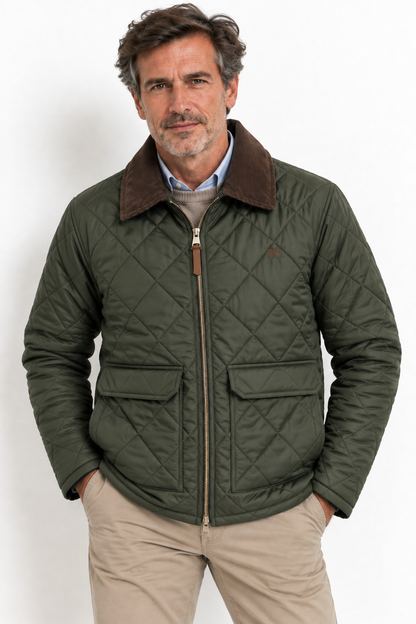 Chaqueta OXFORD hombre acolchada cuello pana kaki