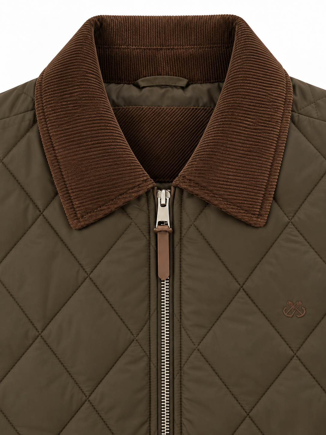 Chaqueta OXFORD hombre acolchada cuello pana kaki