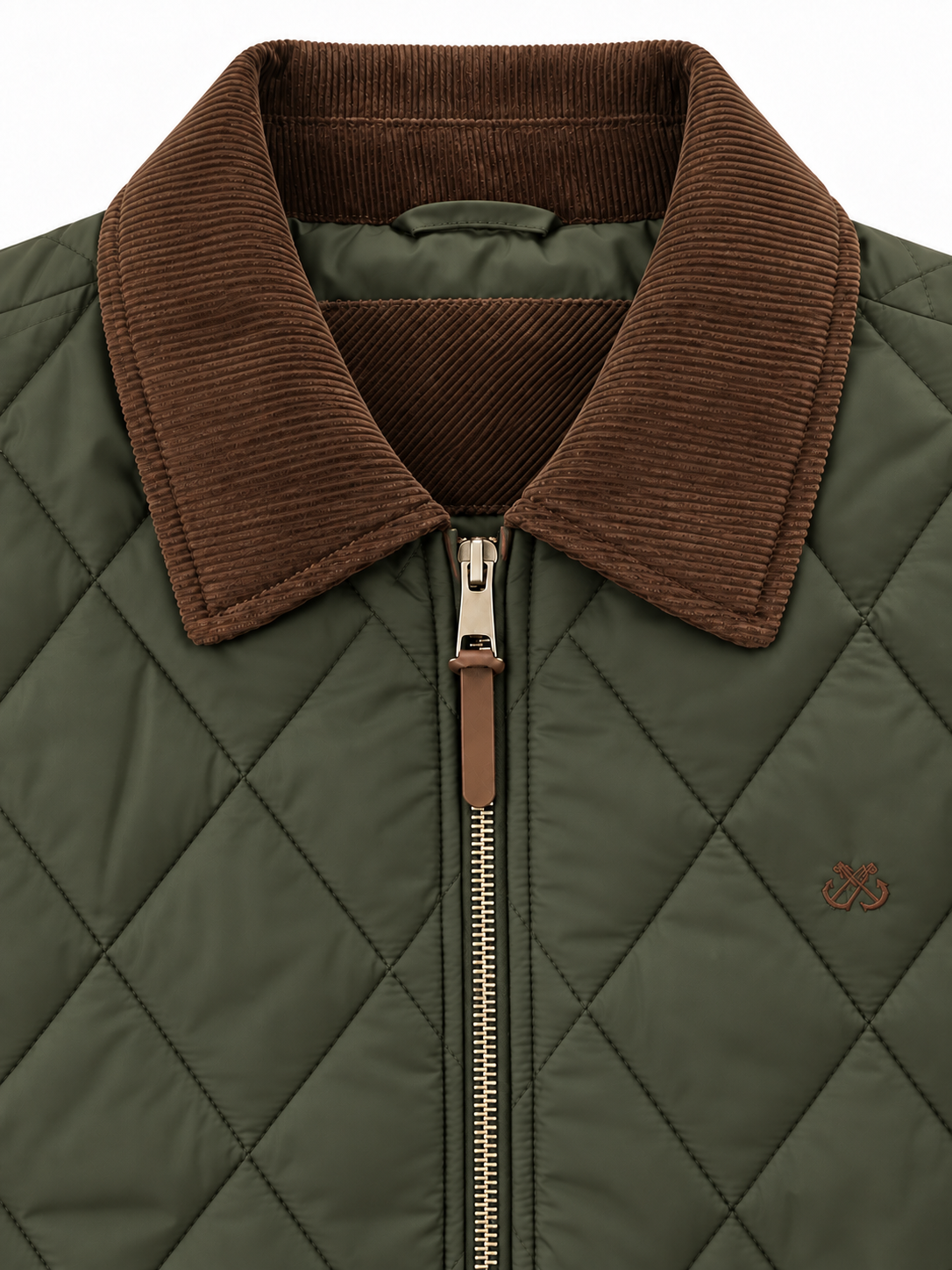Chaqueta OXFORD hombre acolchada cuello pana kaki