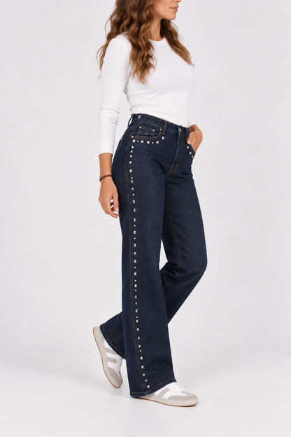 Pantalón vaquero de mujer tachuelas oscuro