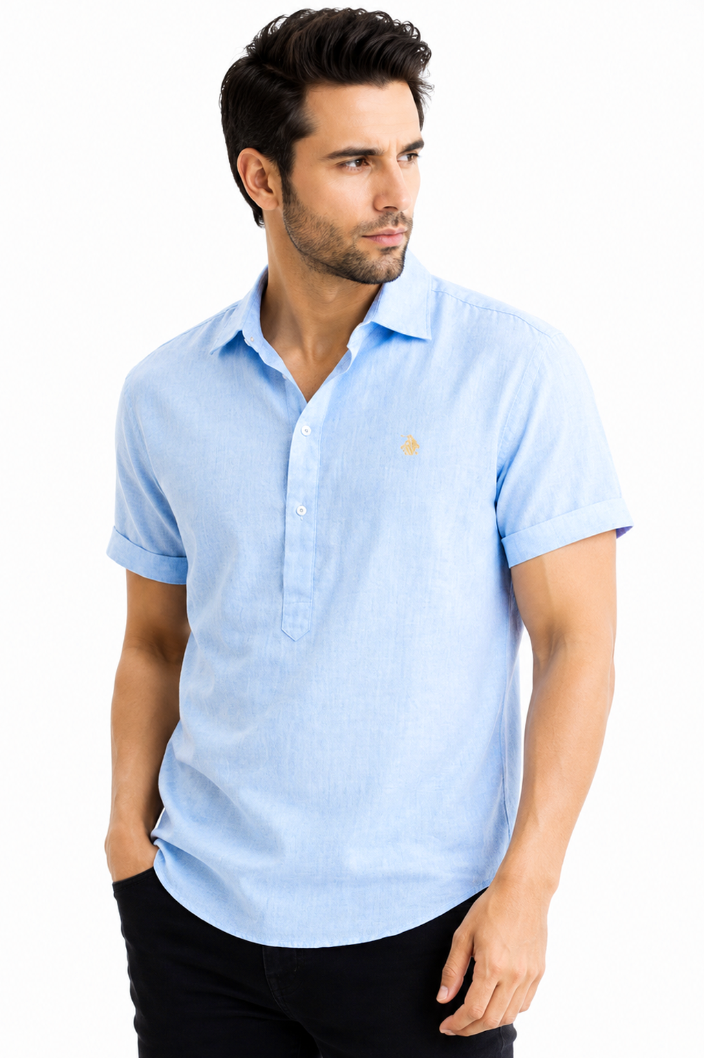 Polera cuello camisa manga corta Celeste