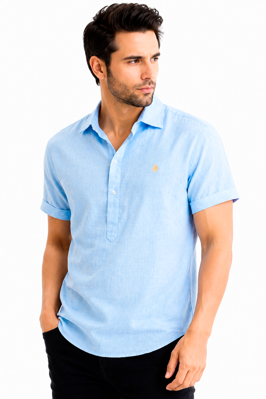 Polera cuello camisa manga corta Celeste