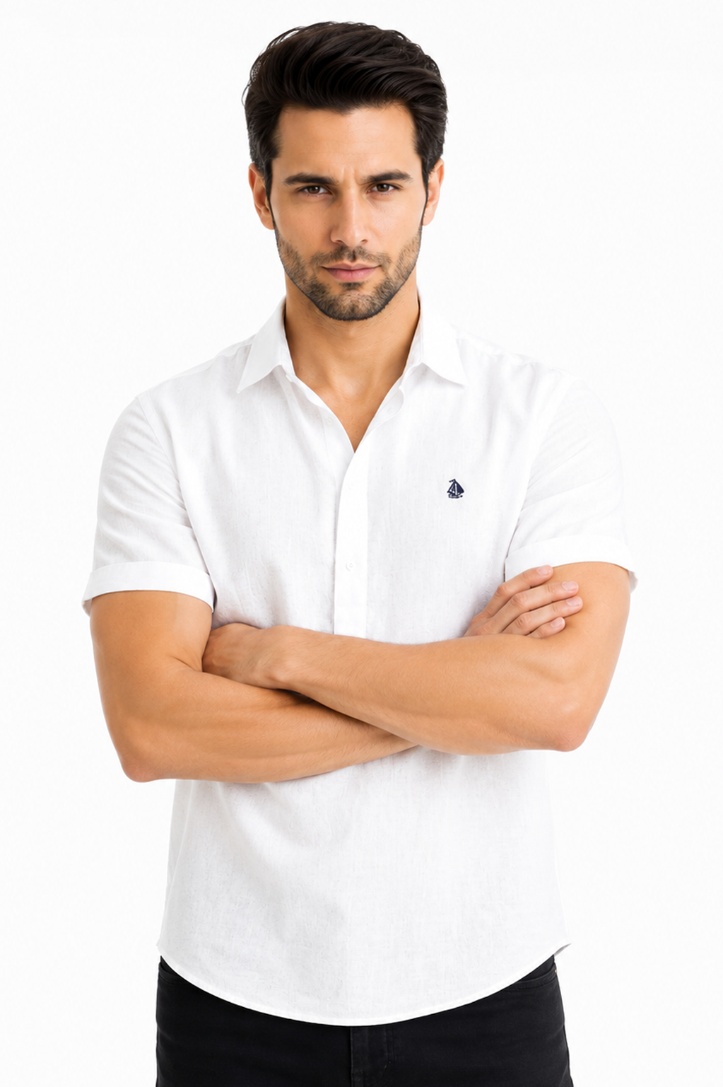 Polera cuello camisa manga corta Blanco