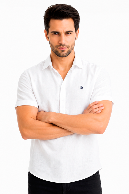Polera cuello camisa manga corta Blanco