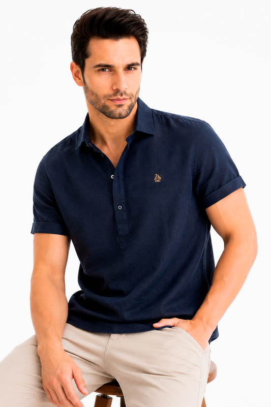 Polera cuello camisa manga corta Marino