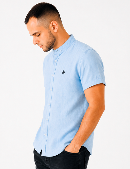 Camisa cuello mao manga corta Celeste