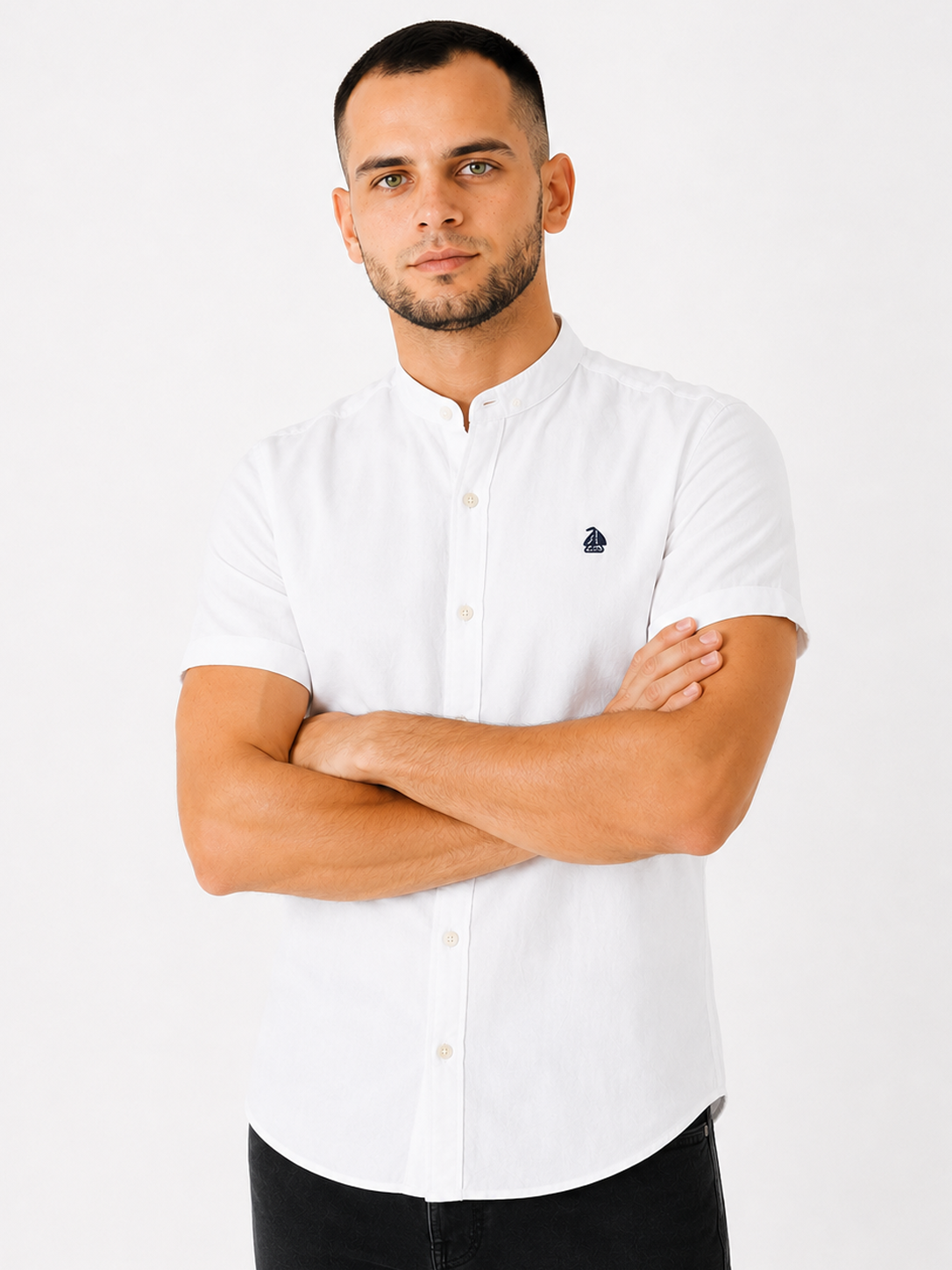 Camisa cuello mao manga corta Blanco