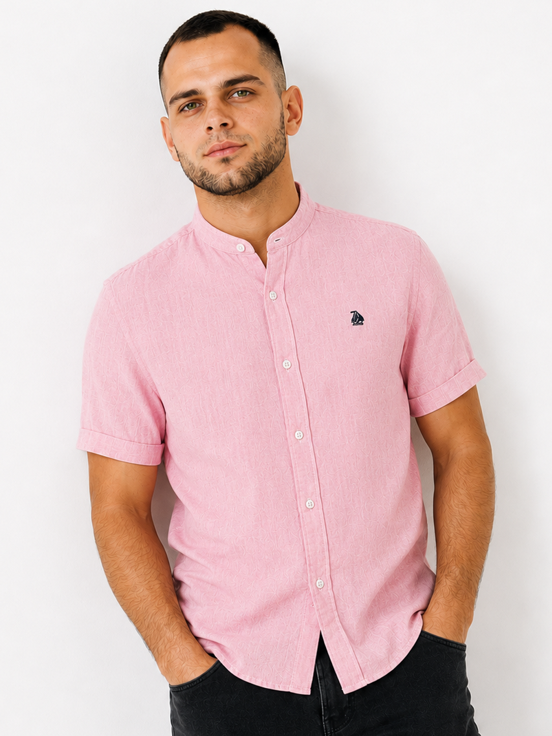 Camisa cuello mao manga corta Rosa