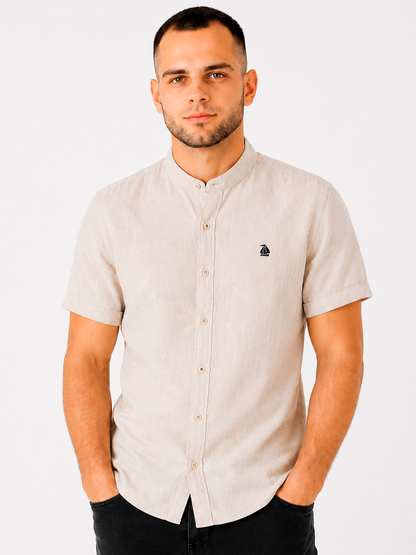 Camisa cuello mao manga corta Beige
