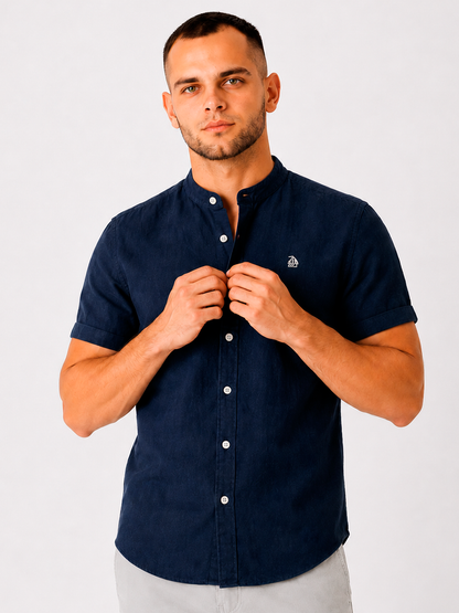 Camisa cuello mao manga corta Marino