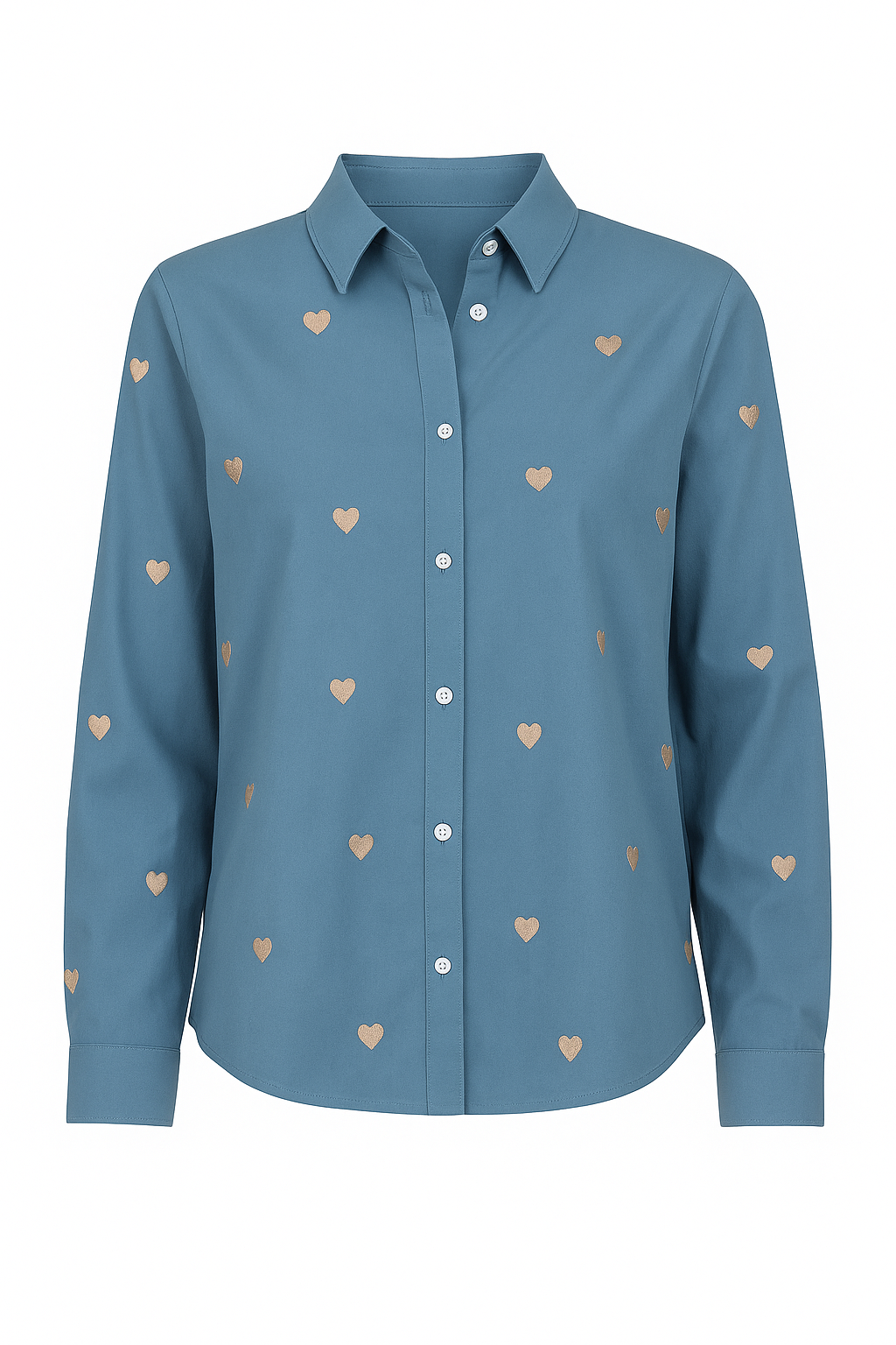 Camisa azul detalle corazones dorados