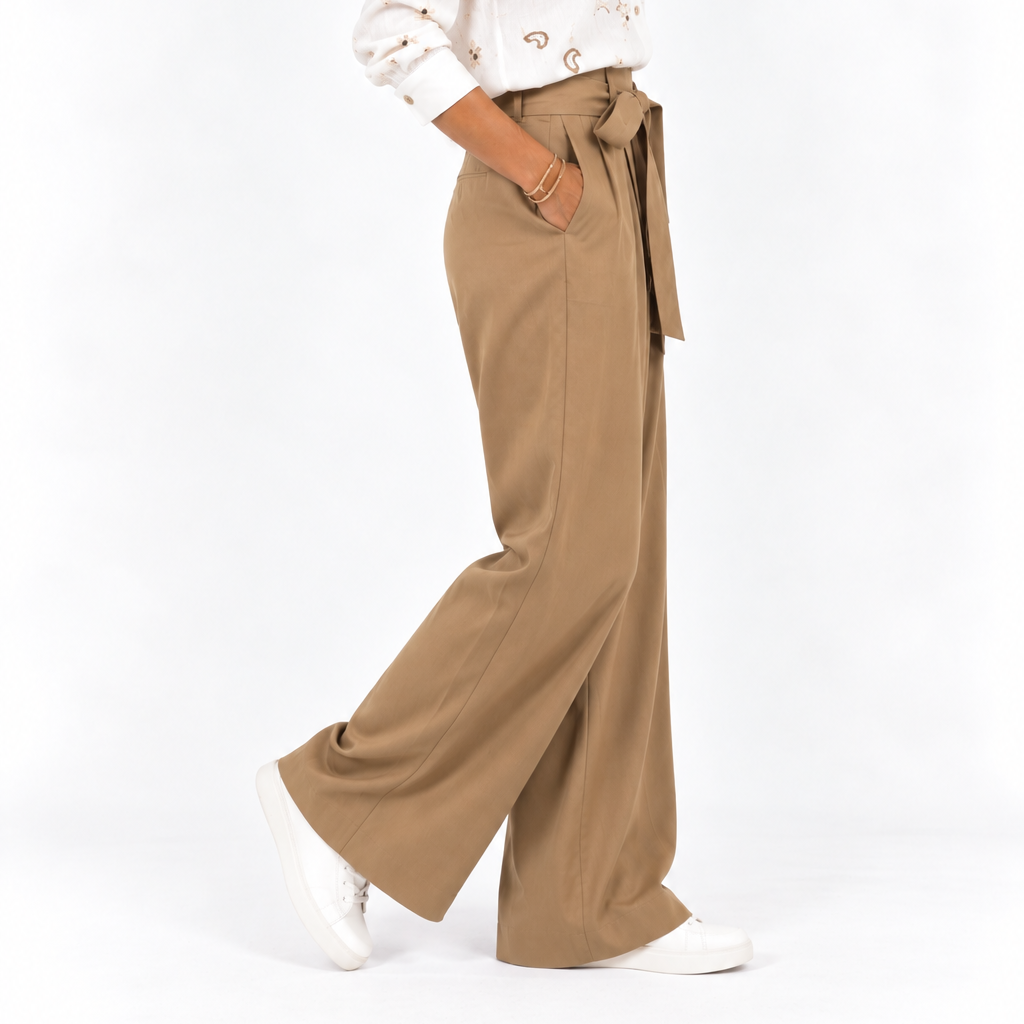 Pantalón lazo ancho tostado