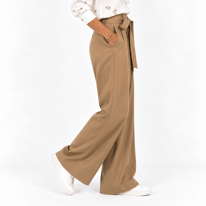 Pantalón lazo ancho tostado