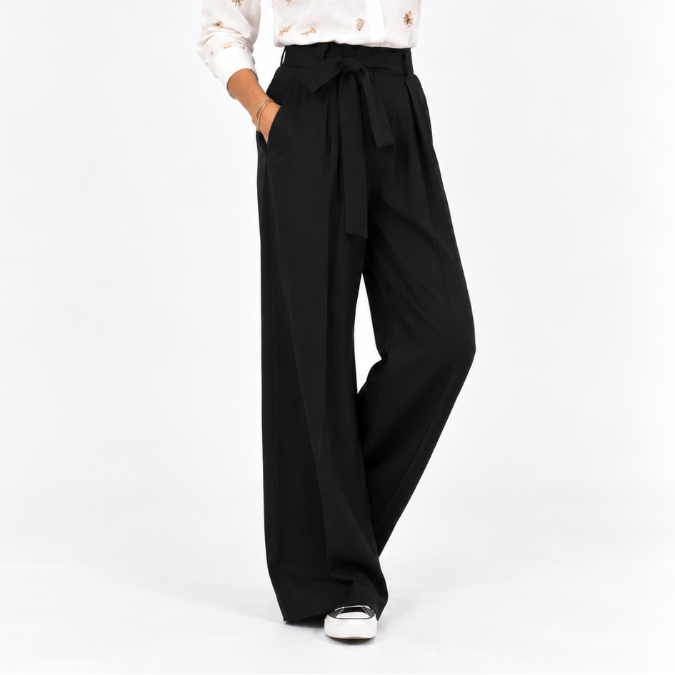 Pantalón lazo ancho negro