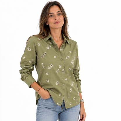 Camisa flores verde