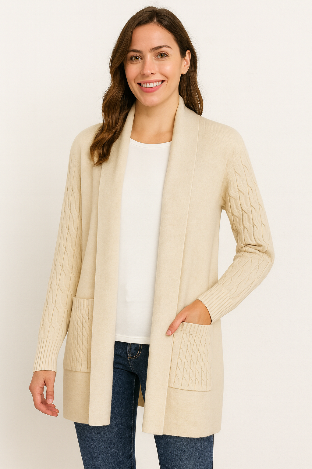 Chaqueta larga de punto  con mangas caladas