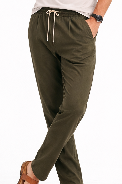 Pantalón largo de lino kaki