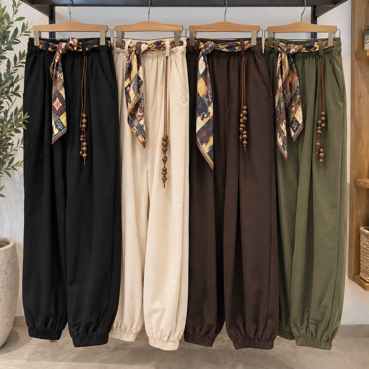 Pantalón bombacho negro con pañuelo