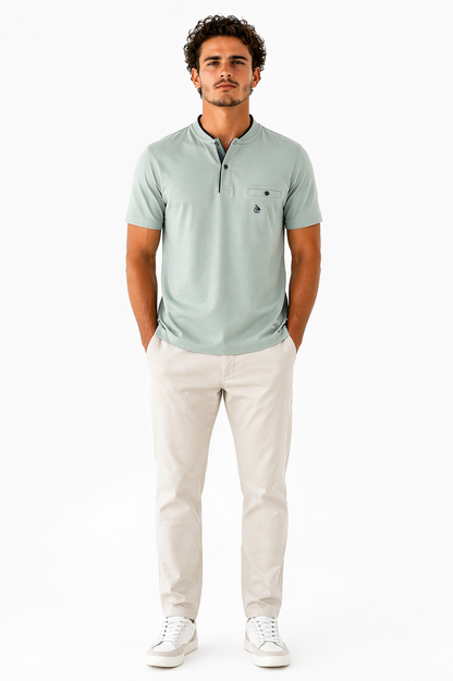Polo Cuello Mao punto liso Verde Agua