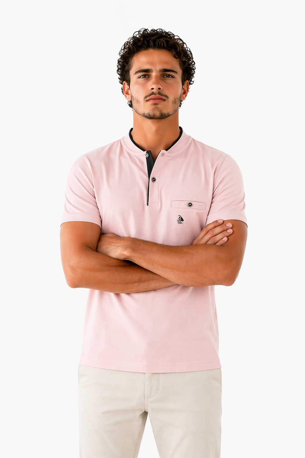 Polo Cuello Mao punto liso Rosa Palo