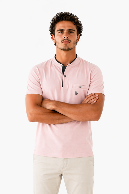 Polo Cuello Mao punto liso Rosa Palo