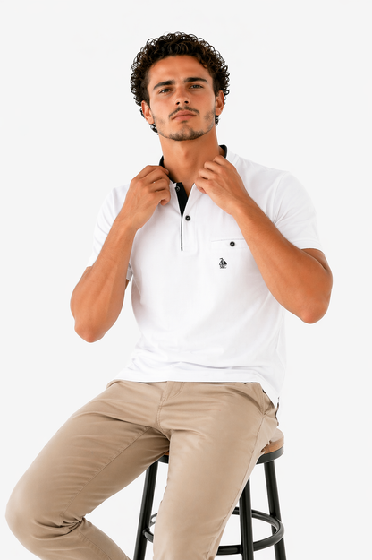 Polo Cuello Mao punto liso Blanco