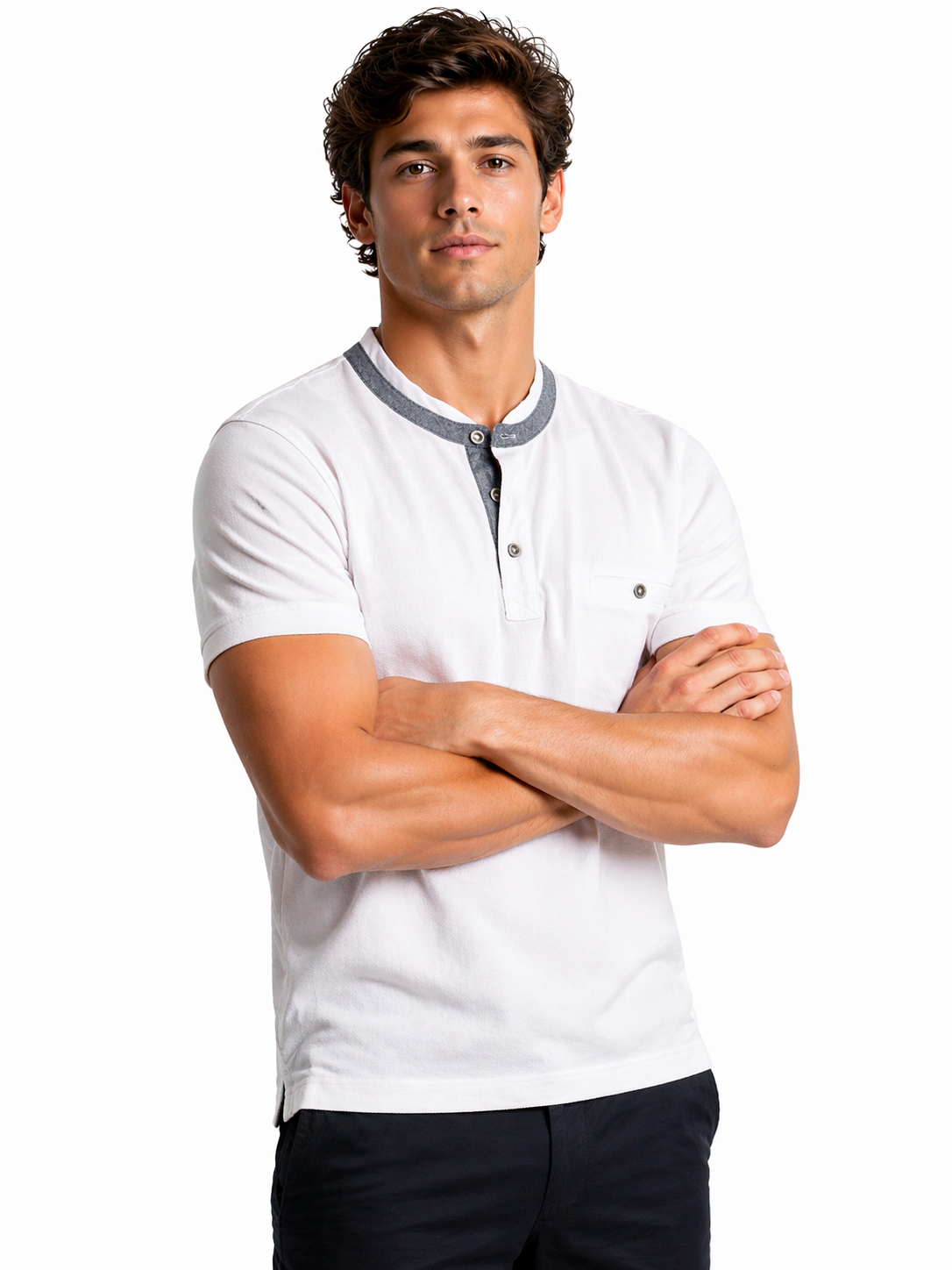 Polo Cuello Mao fantasía Blanco