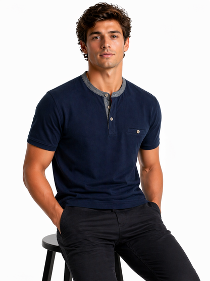 Polo Cuello Mao fantasía Marino